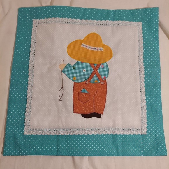 Set Of 2 Sunbonnet Sue Sam Pillow Covers Green White Pink Orange Brown 17 x 17 - Picture 5 of 16